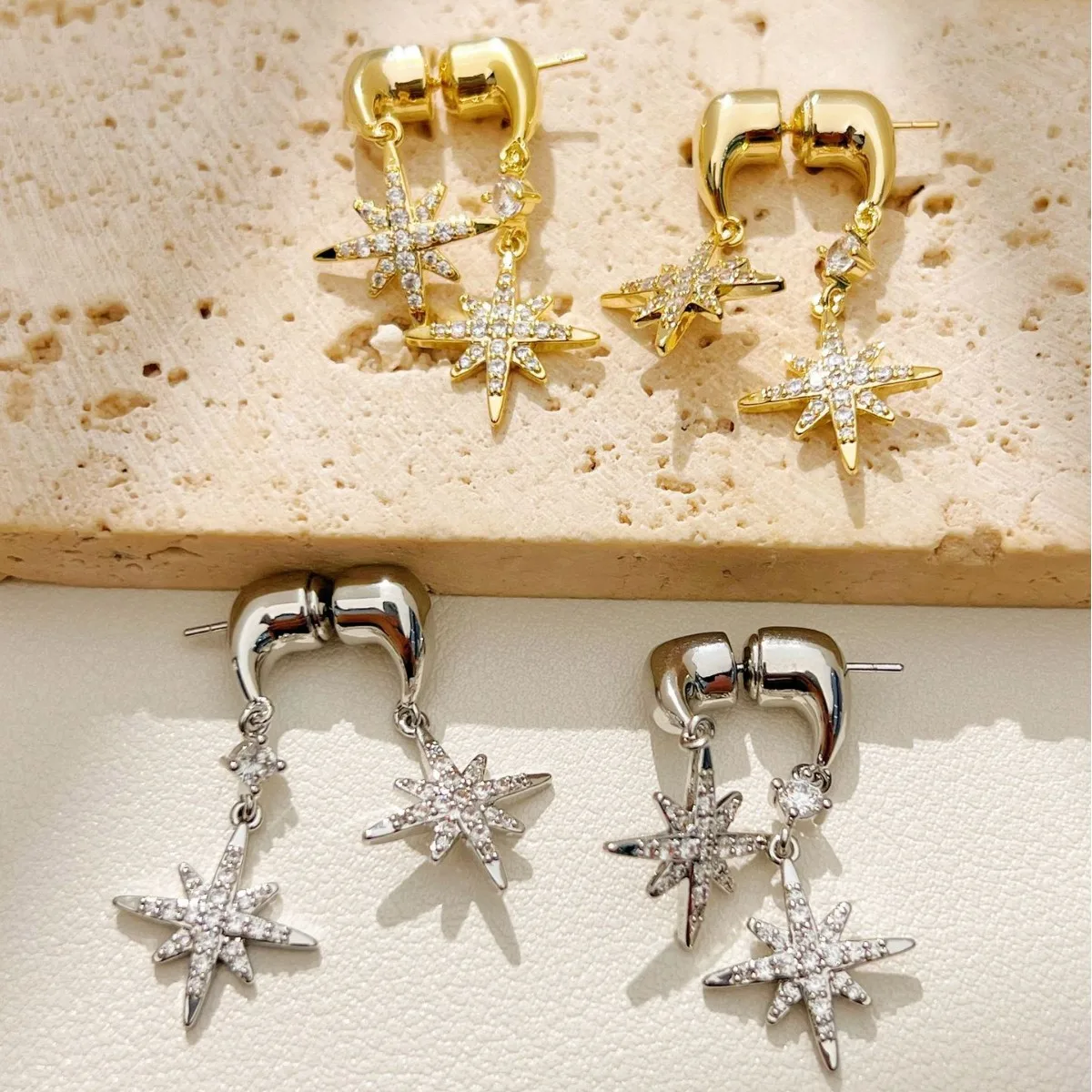 High-end two-wear eight-pointed star earrings, niche design, light luxury, versatile accessories for commuting