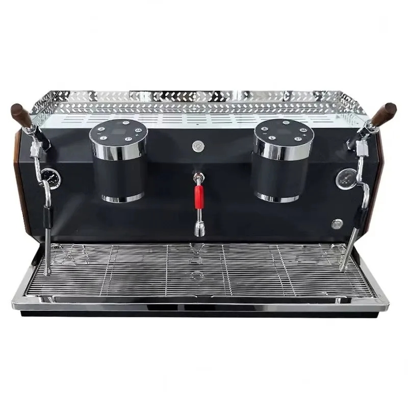 Dual Head Commercial Fast HeatUp Time Wooden Side Panels 15Bar Coffee Machine