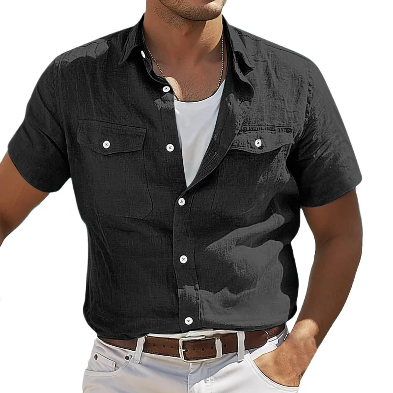 New 2025 Summer Men's Pure Cotton Casual Shirt with Multiple Pockets, Trendy Workwear Style Fashion