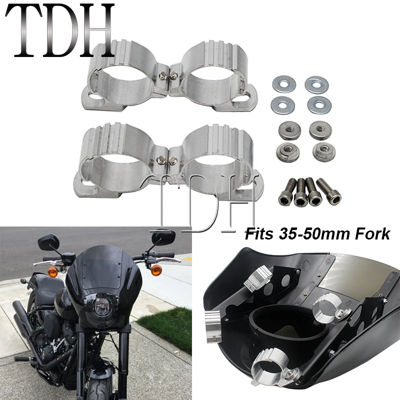 For 35mm-45mm 45-50mm Fork Adjustable Quarter Headlight Fairing Windshield Clamps Mounting Kit For Harley Sportster Dyna Chopper