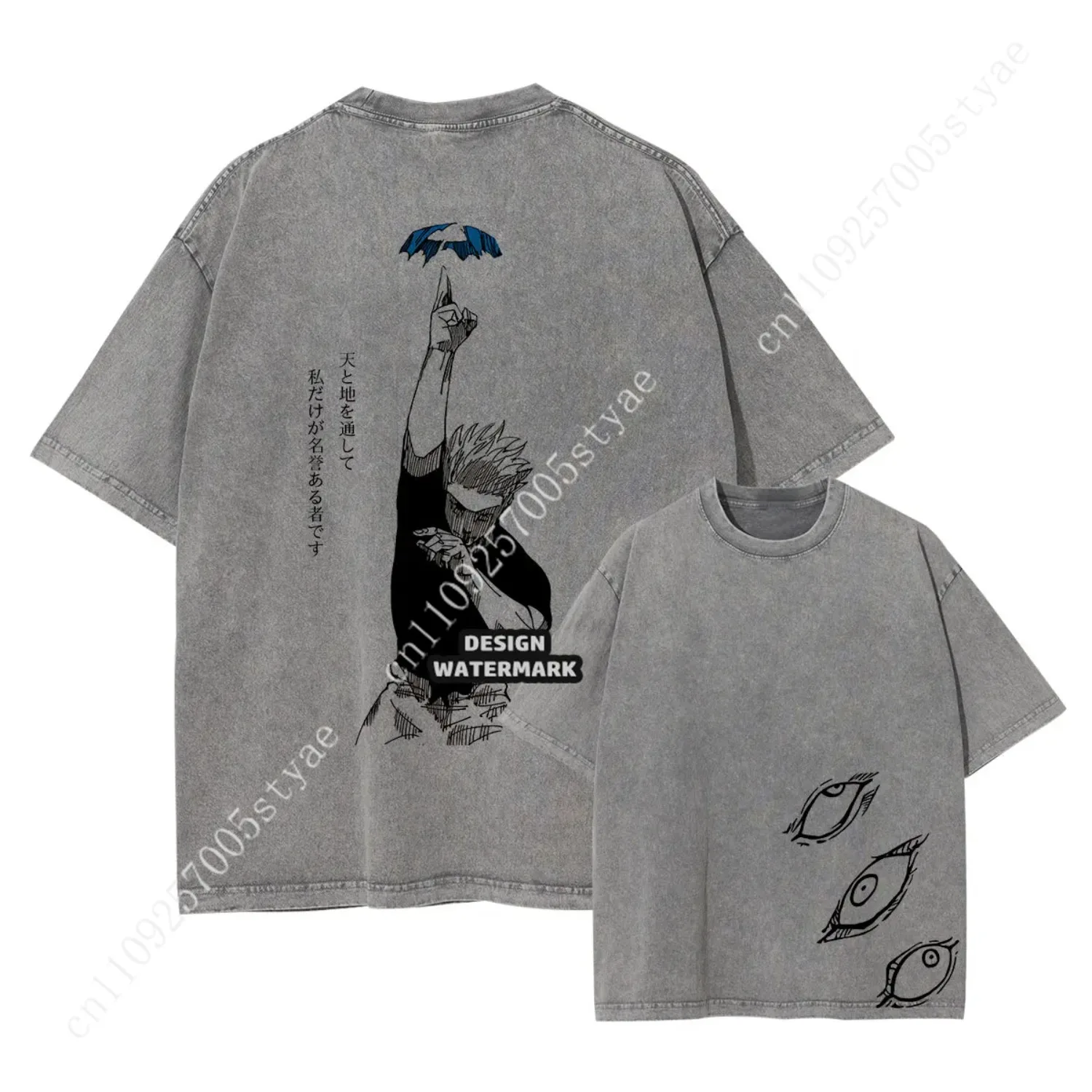 Anime T Shirts Oversized Vintage Washed Gojo Satoru T-shirt Manga Fushiguro Toji Tops Tees Man 100% Cotton