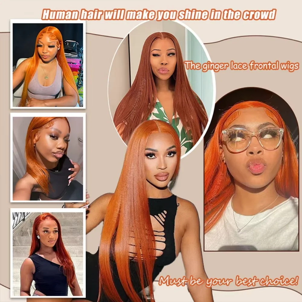 Оранжевый Рыжий 13x4 Парики Фронта Шнурка Человеческих Волос Прямые 350 Цветные Бразильские 13X6 HD Прозрачные Парики Фронта Шнурка Для Женщин