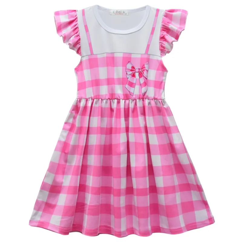 Movie Disney Princess Barbie Halloween Barbie Princess Clothing Children Dresses Plaid Printed Little Girls Dress