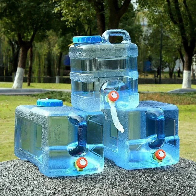 Reusable 28L 10L 15L 20L Long Square Water Tank with Faucet Transparent Water Bottle Outdoor Camping Water Storage Bucket