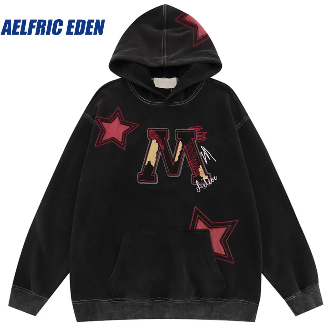 

Aelfric Eden Embroidery Star Letter Washed Vintage Hoodie Y2K Harajuku Men Retro Pullover Streetwear Punk Goth Hooded Sweatshirt