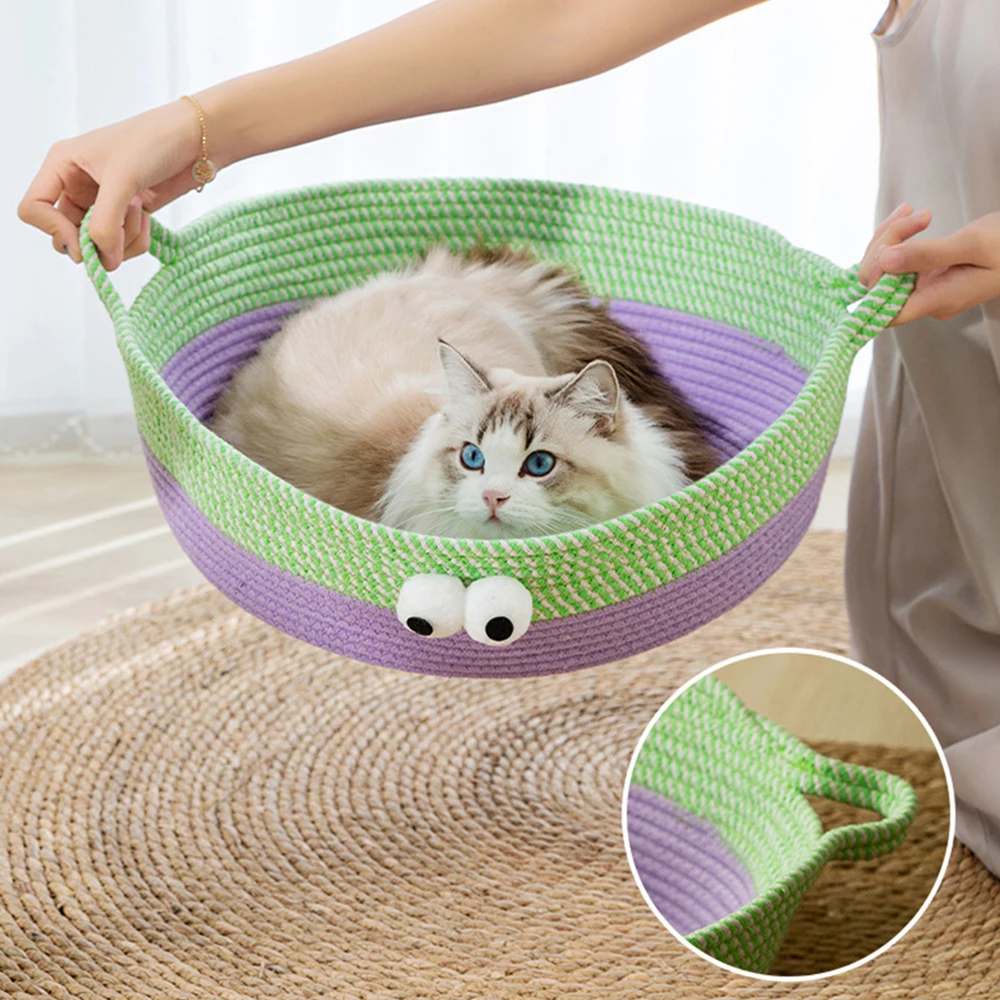 

Woven Cat Nest Kitten Sleeping Basket Four Seasons Universal Removable Pet Bed Breathable Puppy Small Dog Kennel Cat Scratch Toy