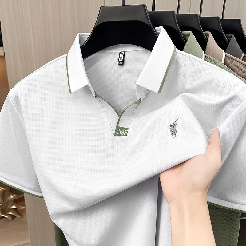 High Quality Cool Collar Polo Shirt Men's Short Sleeved Summer Business Casual Solid Color Breathable T-shirt Top