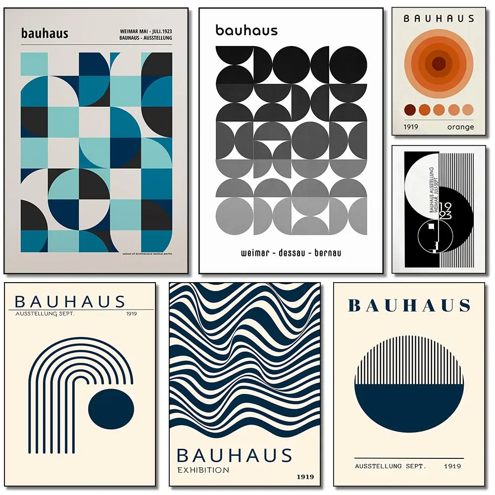 1 Stück Rahmenloses Bauhaus Modernes Geometrisches Kunst-Minimalistisches Poster Klassisches Retro-Poster Retro-Zimmer Familie Bar Café Nordische Heimdekoration