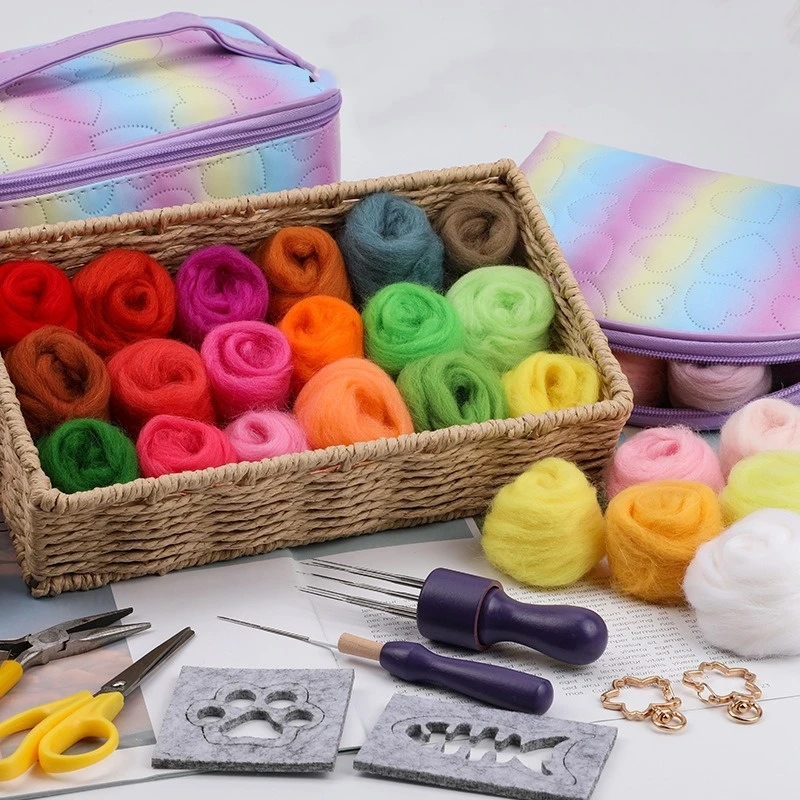 5pcs Wool Roving for Needle Felting,Super Soft Natural Wool Tops, DIY Felting Supplies Micron Fine Fiber for Crafts, Multi-Color