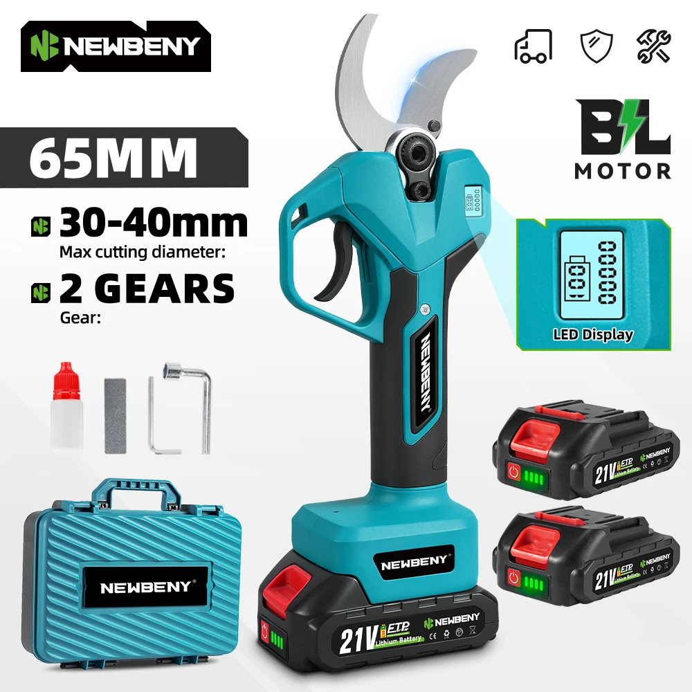 NEWBENY Cisailles électriques sans fil 65MM, cisailles de taille sans fil, outils de jardinage pour branches d'arbres fruitiers, compatibles avec la batterie Makita