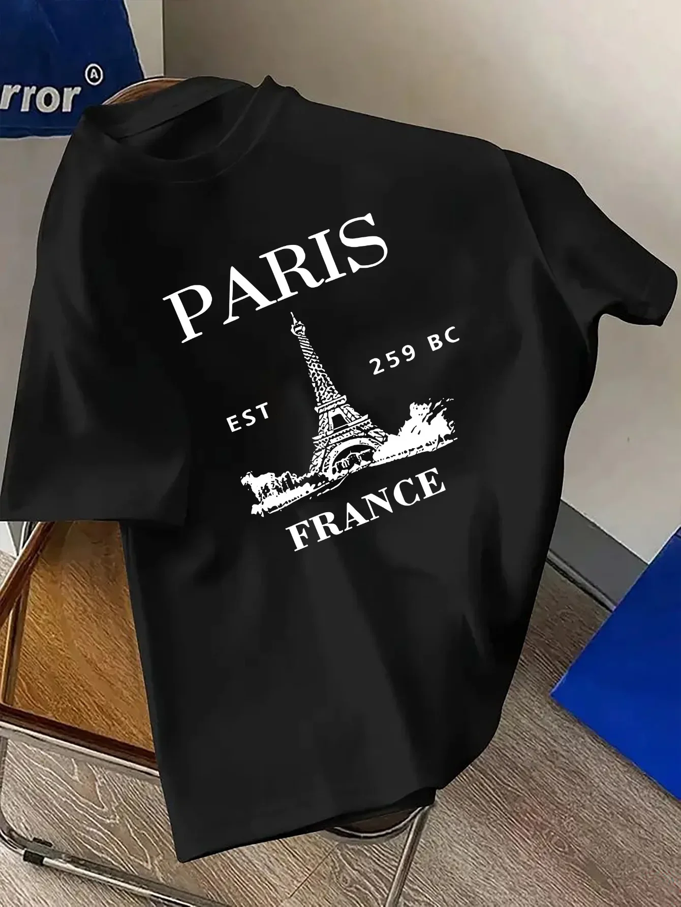 

Summer trendy men's T-shirt, Paris Eiffel Tower print casual T-shirt, fashionable pure cotton round-neck short-sleeved