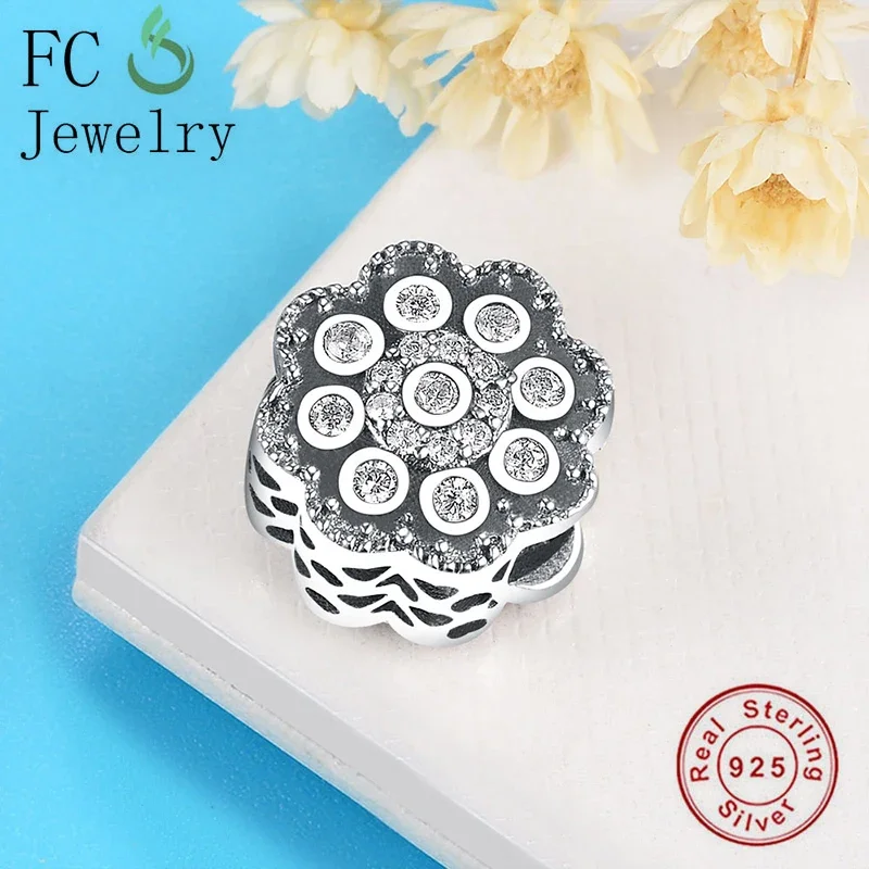 

FC Jewelry Fit Original Brand Charms Bracelet 925 Sterling Silver Sunflower Flower Mix Zirconia Bead For Women Making Berloque