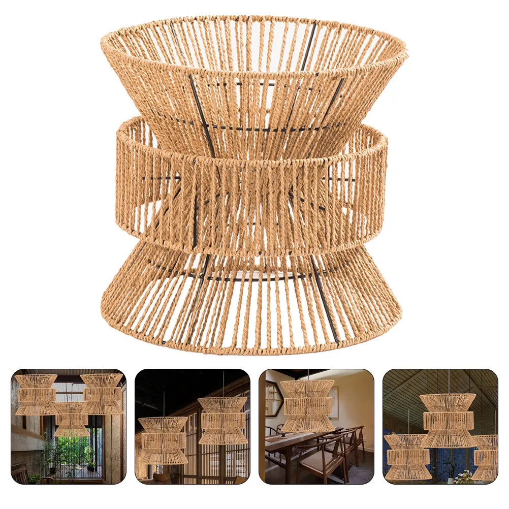 

Metal Cage Hemp Rope Lampshade Vintage Design Pendant Light Shade Hanging Lamp Cover Decorative Lamp Shade for Kitchen Living