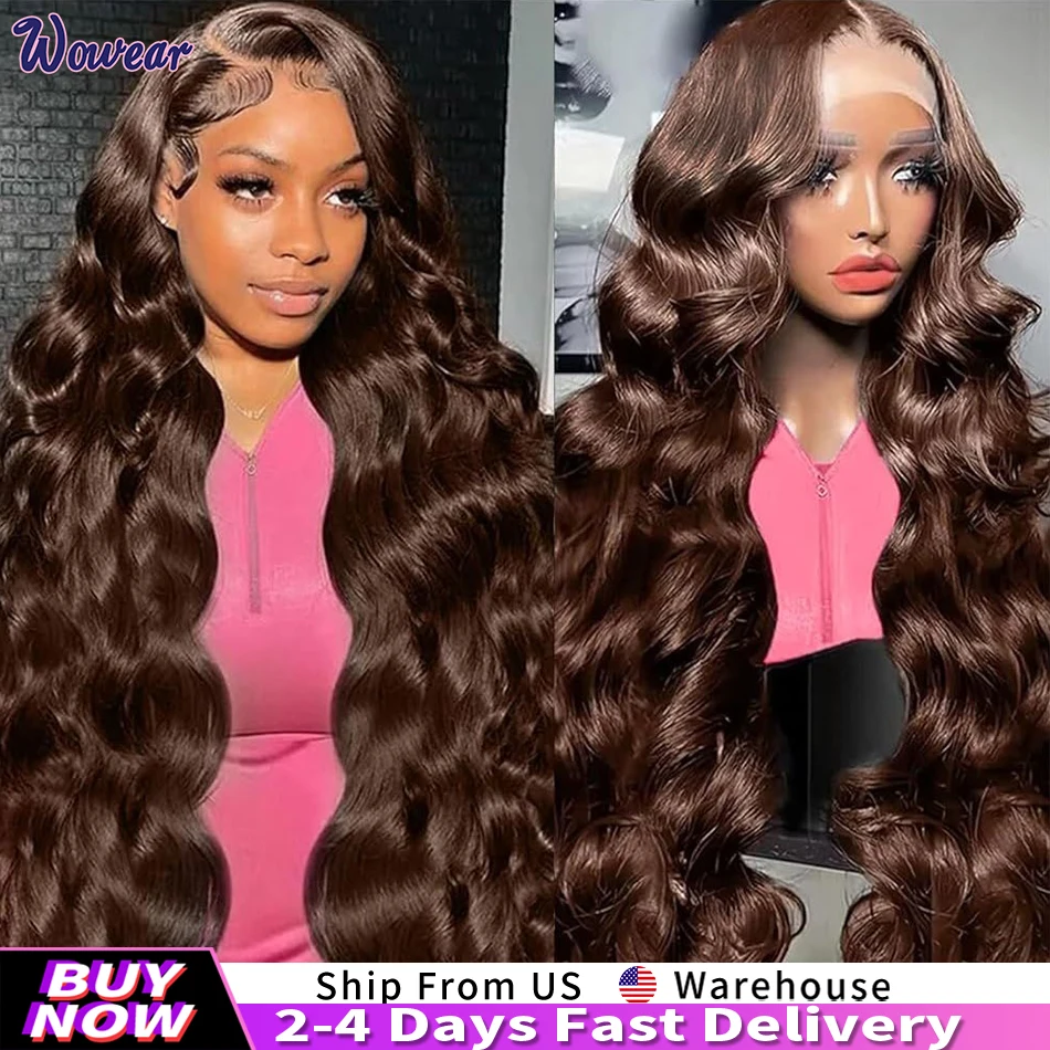 Chocolate Brown Loose Body Wave 13x4 Lace Front Human Hair Wigs Pre Plucked 13x6 Brown Colored Transparent Lace Frontal Wigs