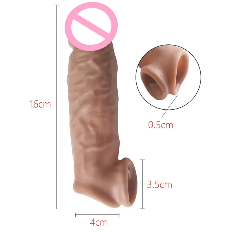 Reusable Penis Enlargement Male Cock Time Sex Toys For Men Male Organ Chastity Silicone Condoms Penis Extension Ring Sleeve