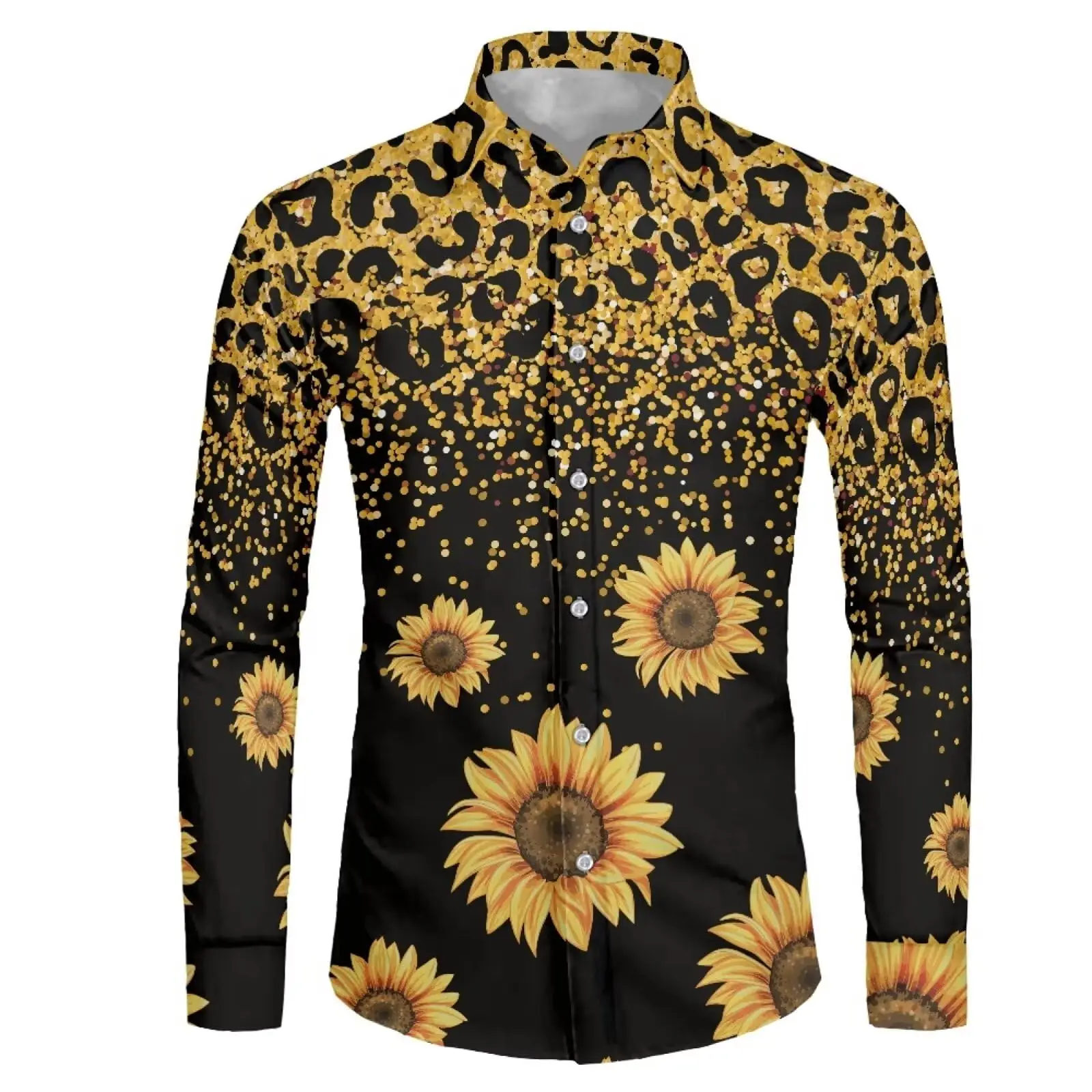 Men's Shirt Regular Lapel Holiday Party Shirt Men's 3d Printed Sunflower Print Casual Street Long Sleeve Fashion Printed Shirt