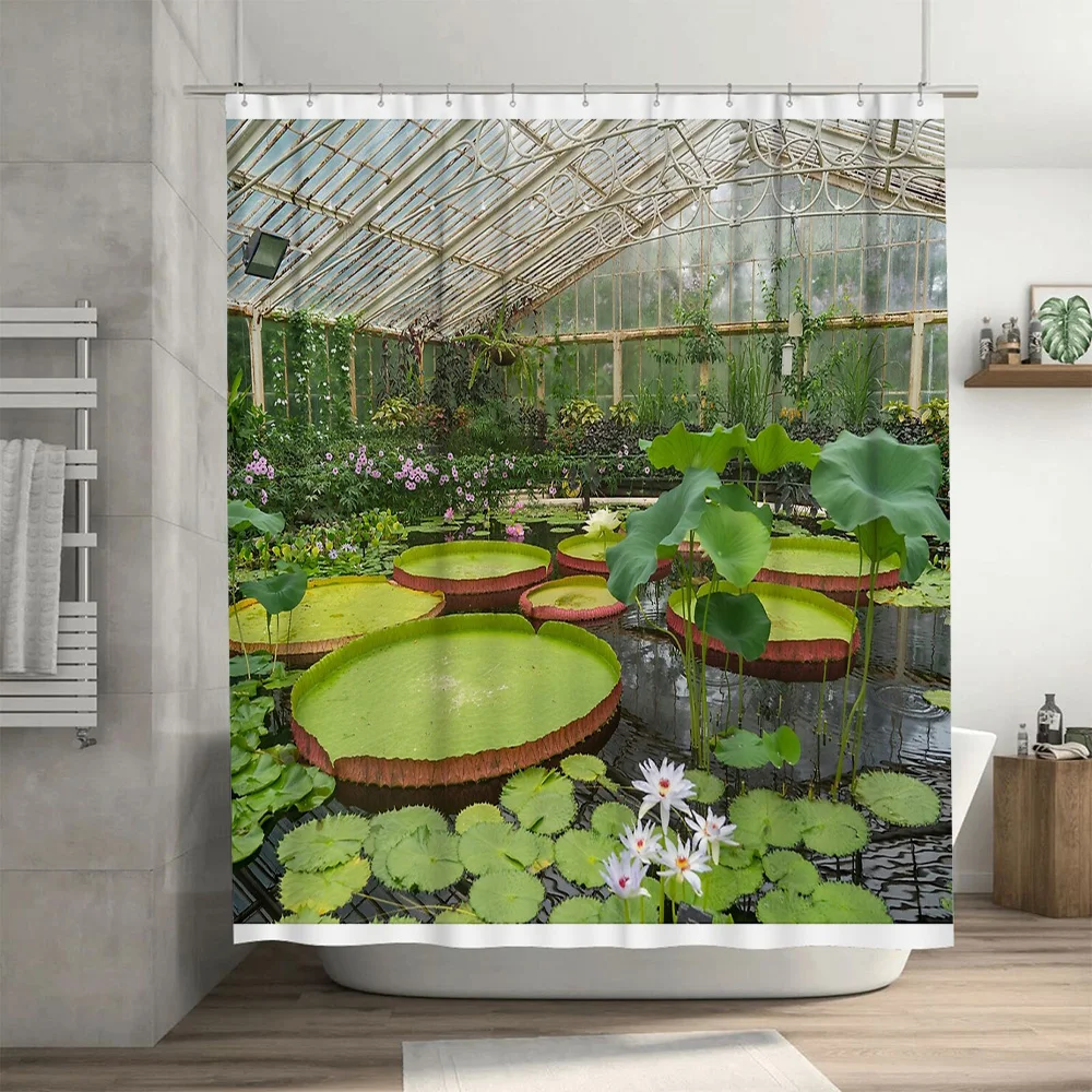 الأمازون الغابات المطيرة النباتية دش الستار الاستوائية ورقة نمط الطبيعة ديكور مقاوم للماء الحمام النسيج خلفية الجدار الشنق #3