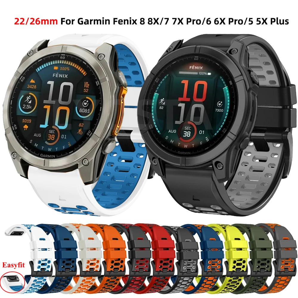 22 26mm pulseiras de relógio de silicone para garmin fenix 8 47 51mm 7x 7 pro 6x 6 pro 5x 5 epix pro smartwatch easyfit pulseiras