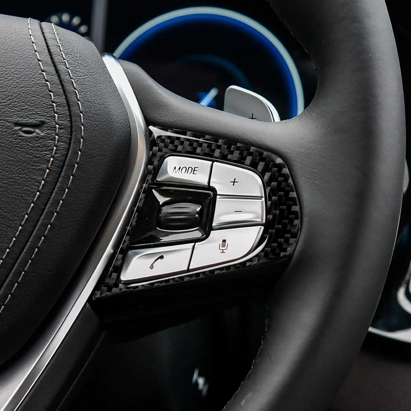 For BMW 5 Series G30 2018-2022 Accessories Carbon Fiber Interior Car Steering Wheel Buttons Decorative Frame Trim Cover Stickers