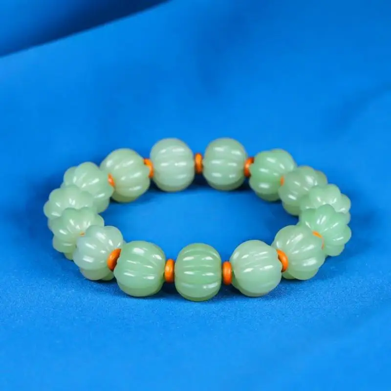 Genuine Myanmar Jadeite Green Jade Bracelet Men Women Healing Gemstone Fine Jewelry Natural Burma Jade Pumpkin Beads Bracelets