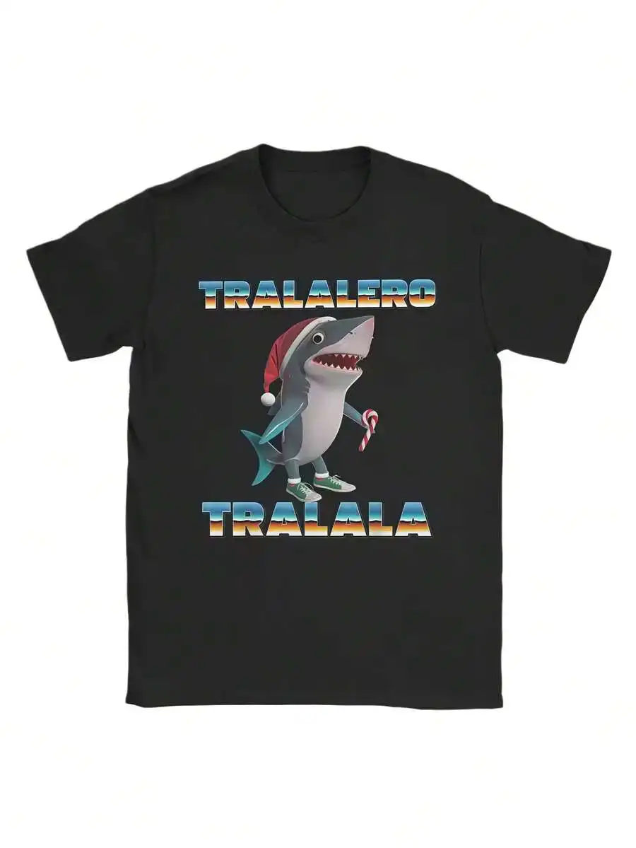 Leisure Tralalero Tralala Italian Brainrot Memes Christmas Pajamas T-Shirts Men Cotton T Shirts Short Sleeve Tees Gift Tops
