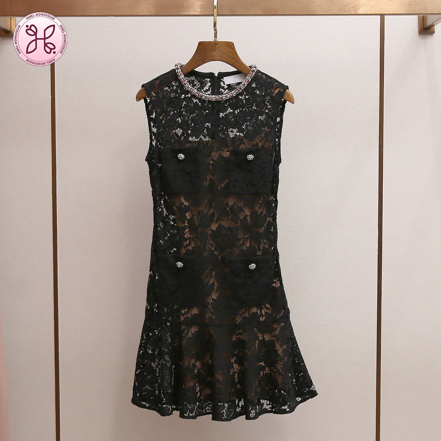 

Летнее Новое Элитное Платье-Жилет в Стиле Одри Хепберн с Вышивкой из Водорастворимого Кружева и Круглым Вырезом, Расшитое Стразами