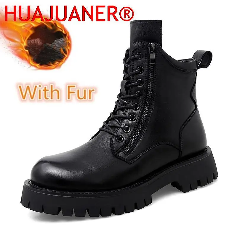 

Top Quality Men's Boots Thick Bottom Fashion Casual Genuine Leather Men Boots Dress Shoes Men Design Luxury Motorcycle Shoes Man