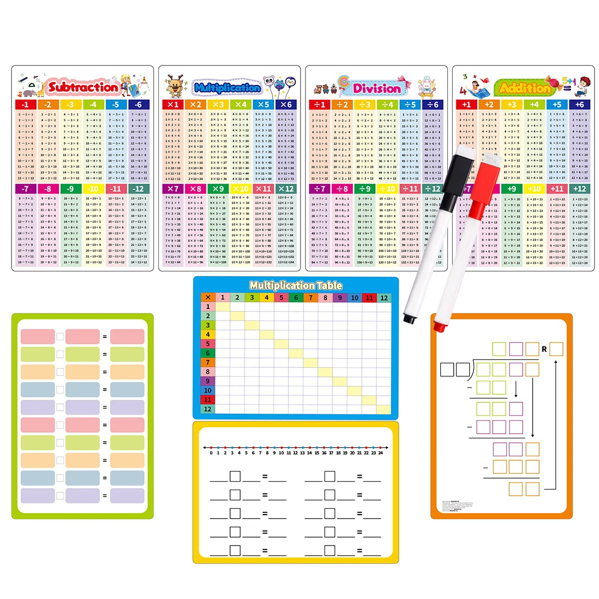 4 Practice Cards Addition Subtraction Multiplication Division Learning Cards Math Front Answer and Back Practice Questions
