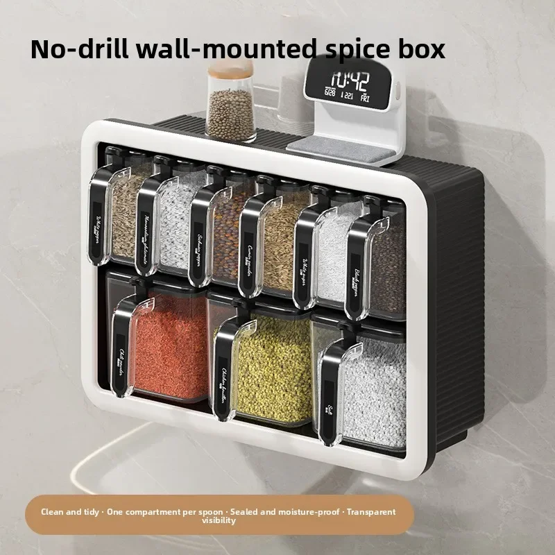 Wall-Mounted Transparent Seasoning Box Kitchen Multi-Function Salt Pepper Flavoring Storage Container Modern Simple Style