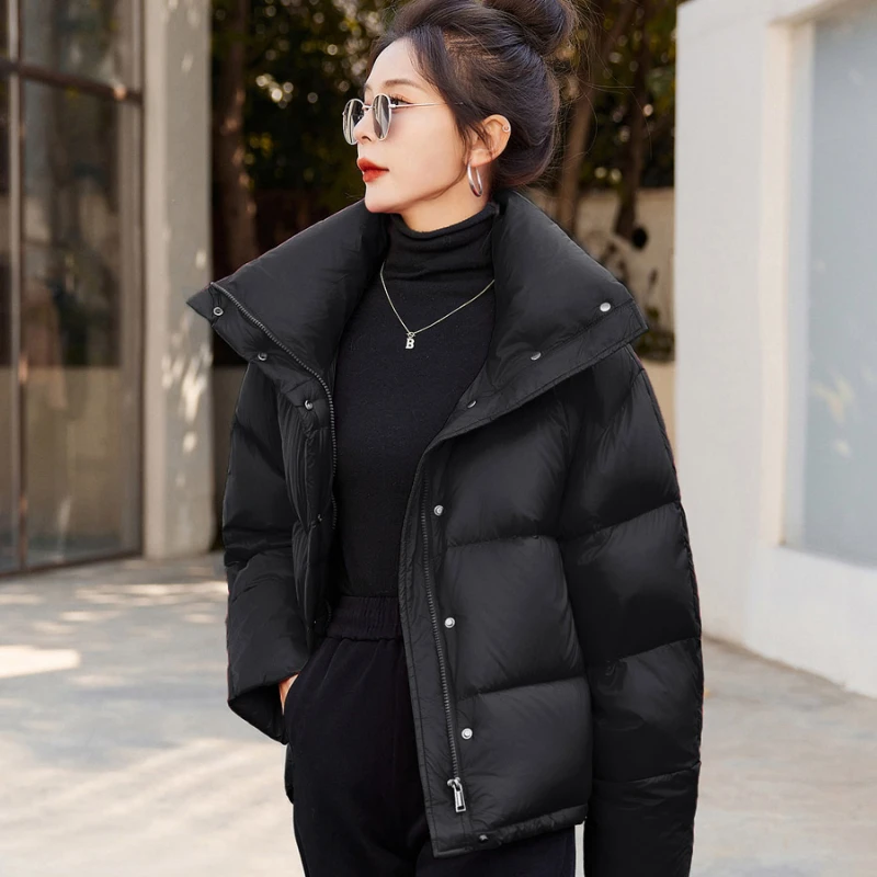 Down Jacket for Women, 90 Duck Down, Thickened Collar, Short Section, Bread Clothing, Versatile Fashion, Casual Parkas, Winter