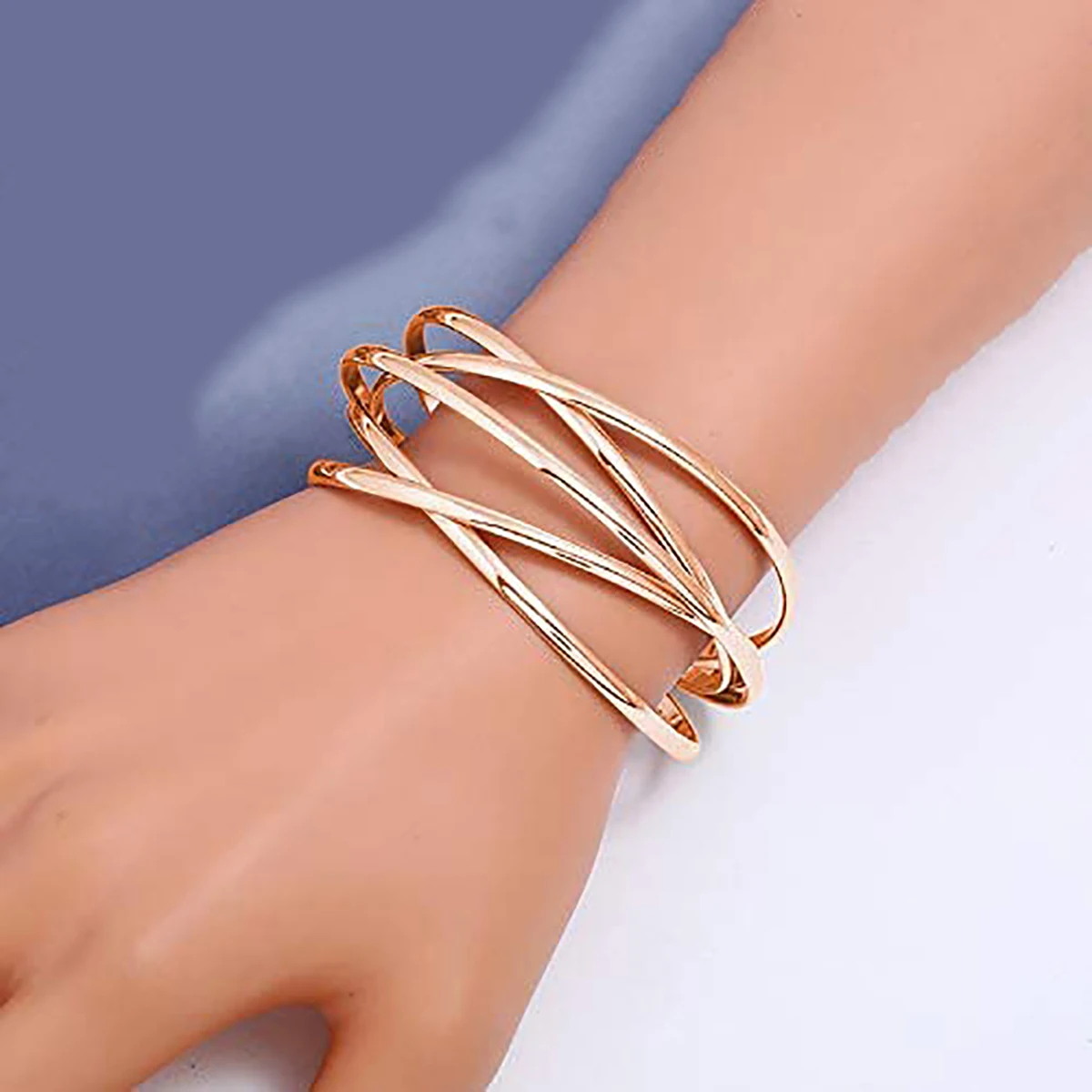 Punk Hollow Alloy Bangles for Women Gold Silver Color Cuff Bracelet Open Adjustable Arm Bracelets Summer Fashion Jewelry image 4