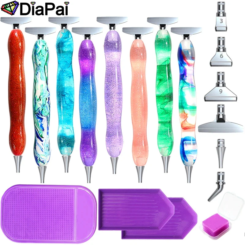 DIAPAI Resin Diamond Painting Pen， Eco-friendly Alloy Replacement Pen Heads Multi Placers Point Drill Pens, DIY Nail Art Tools