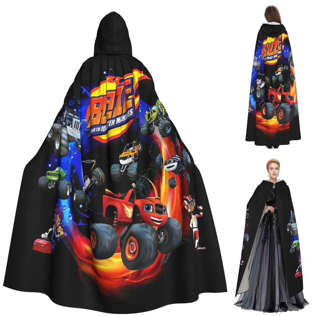 

Активный длинный плащ с капюшоном Blaze And The Monster Machines, средневековый костюм ведьмы, накидка для косплея, накидка на Хэллоуин, вампир для взрослых, унисекс