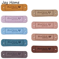 20/50PCS Handmade with Love Heart Leather Tag Labels Embossed Tags with Holes Sewing Tags DIY Sewing Crochet Garment Supplies