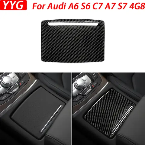 For Audi A6 S6 C7 A7 S7 4G8 2012-2018 Real Carbon Fiber Center Console Cup Holder Panel Cover Decorative Car Interior Sticker