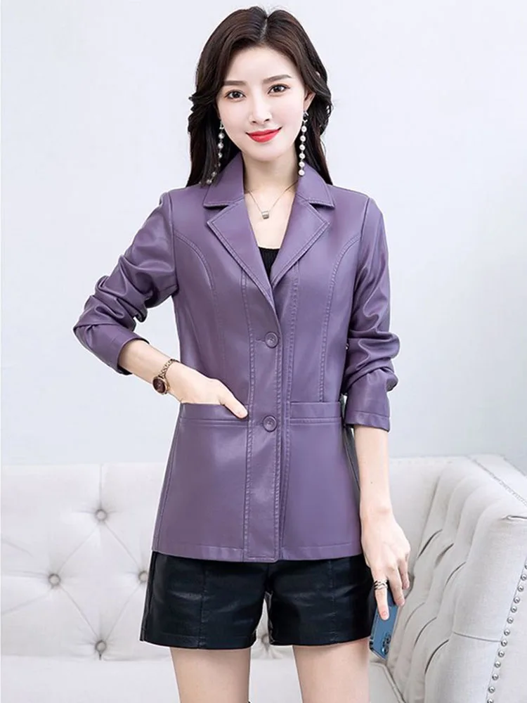 2023 Lente Herfst Schapenvacht Dames Korte Jas Slanke Single-Breasted Casual Tops Dames Kleine Bovenkleding Leren Blazer Jassen