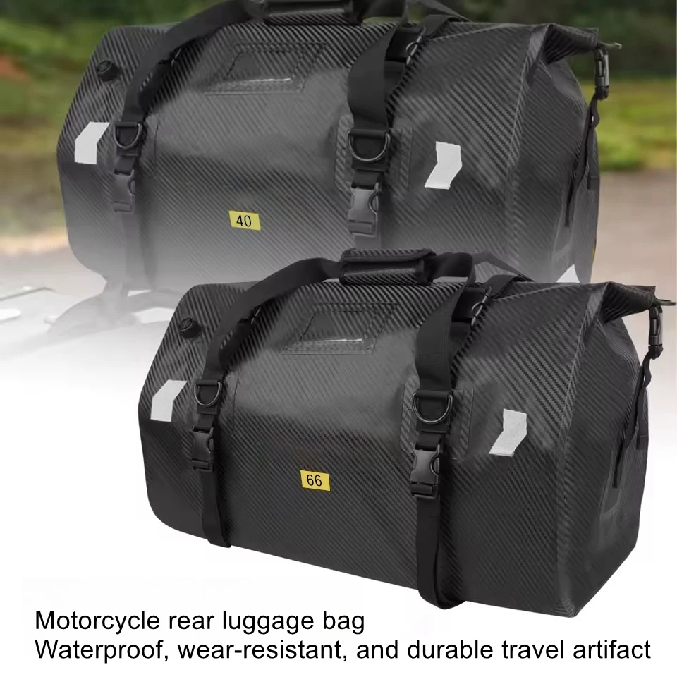 Carbon Fiber 66L 40L Waterproof PVC Tail Bag Riding Panniers Motorcycle Universal Storage Bag Motorcycle Rear Seat Bag