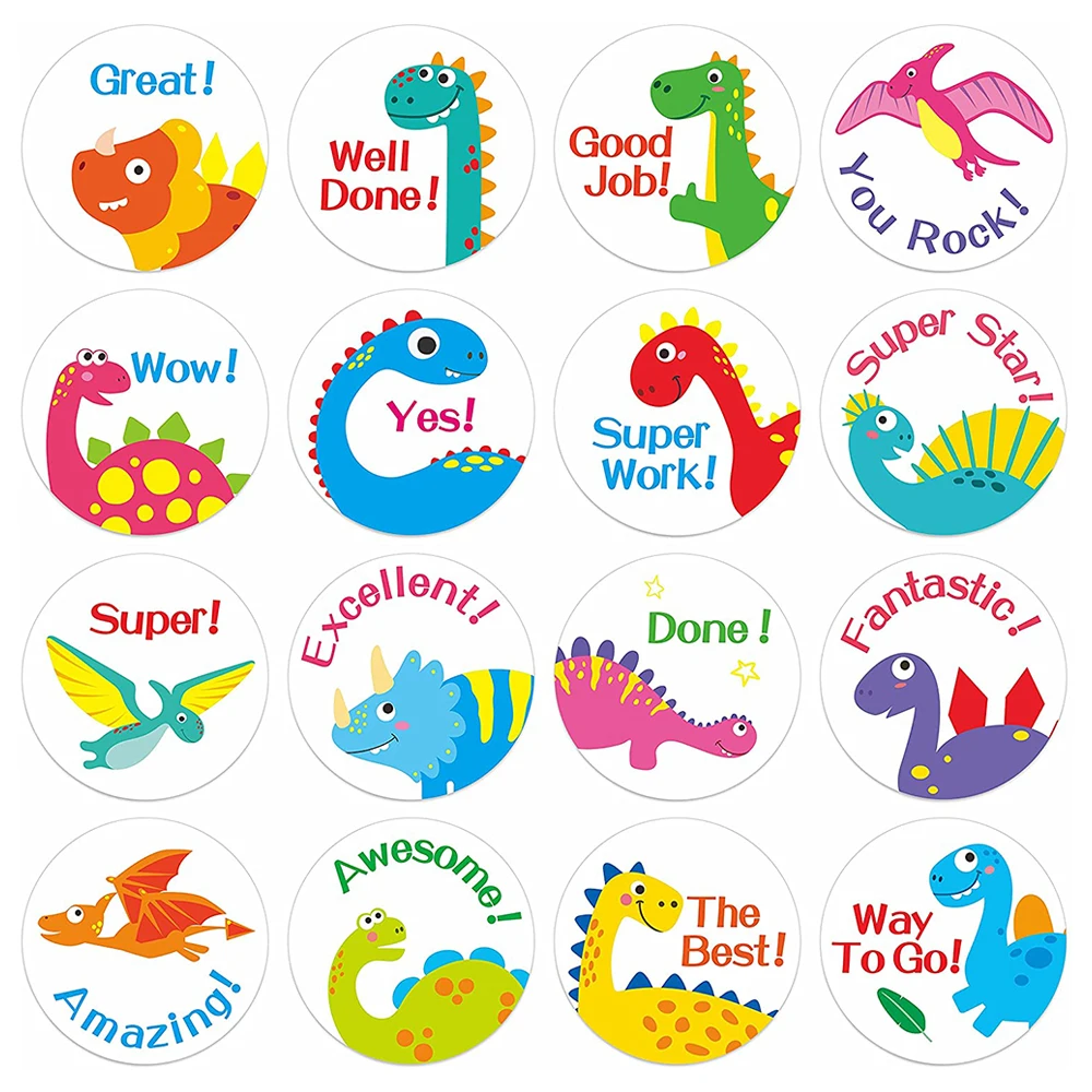 Stiker Hadiah Anak-anak Hewan Dinosaurus Bulat Label Mainan Lucu Dekorasi Kado Stiker Persediaan Alat Tulis Label Segel 500 Buah