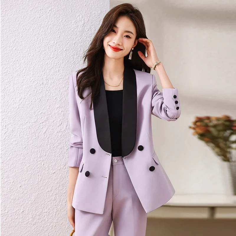 Blazer da donna viola Blazer da donna primavera Office Lady Business Work Wear giacca formale Casual in cotone elegante cappotto pantaloni abito da ballo