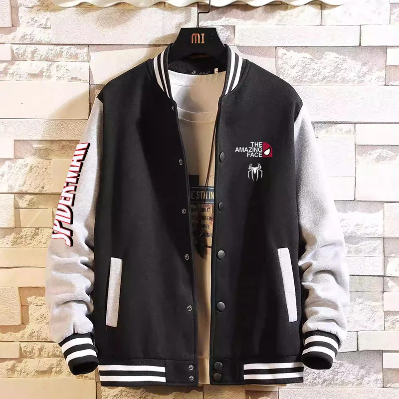 

Supzoom Новое поступление с буквенным рукавом в рубчик, хлопковая модная однобортная куртка с изображением Человека-паука, повседневный свободный кардиган, пальто-бомбер, бейсбольная куртка