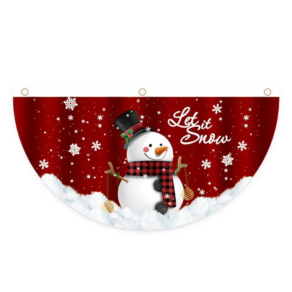 Festive Christmas Hanging Flag Snowman Fan Shape Bunting Flag Holiday Decor Xmas Tree Door Hanging Home Decor