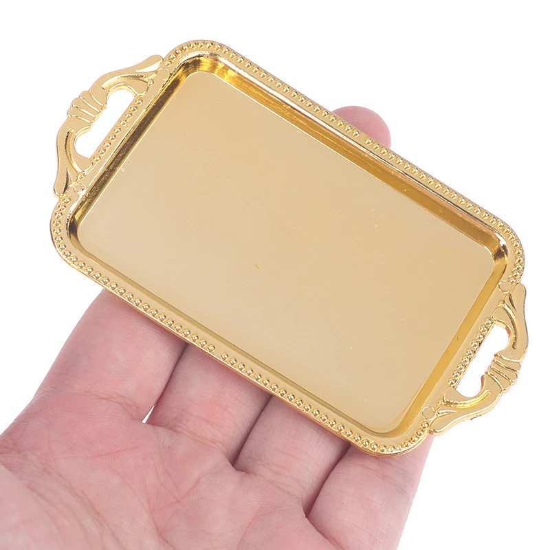 2pcs Miniature Tea Tray & Dinner Plate Set – Plastic Dollhouse Accessories for 1:12 House Decoration, Pretend Play Toys