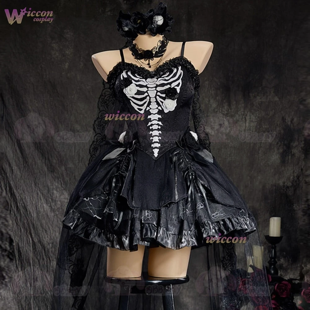Halloween Gothic Skull Short Dress Cosplay Lolita Punk Steampuff Black Corset Outfit Jirai Kei Halloween Christmas Costume Anime