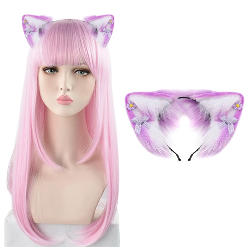 Women Girls Cartoon Fox Ears Shaped Headband Plush Hair Hoop Live Broadcast Rave Christmas Cosplay Party Headpieces