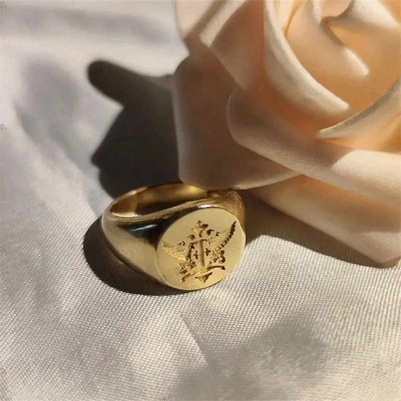 Black Butler Ring Signet Rings for Women Ciel Phantomhive Jewelry Party Fashion Trend Gold Color Metal Sebastian Accesorios Gift