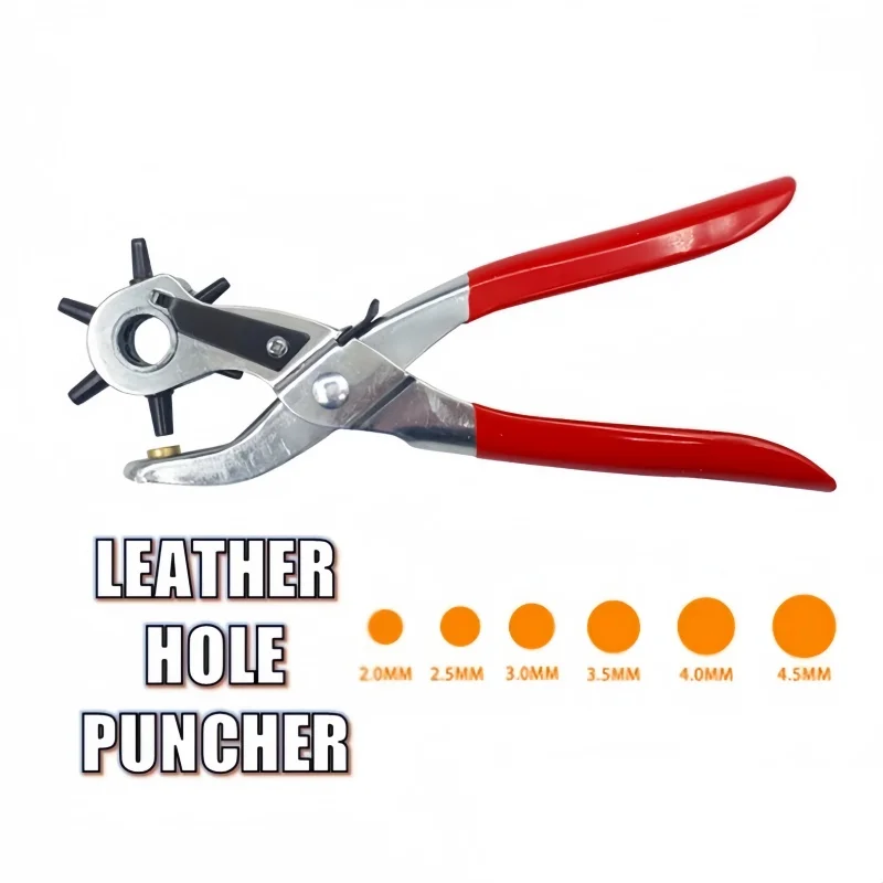 Multi-purpose Leather Hole Punch,6-Sizes Rotating Hand Hole Punch Plier for Belt Watch Strap Cardboard DIY Home & Craft Projects