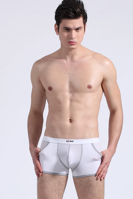 New boxer hem pants, ice silk panties, low rise breathable men\'s pocket white boxers