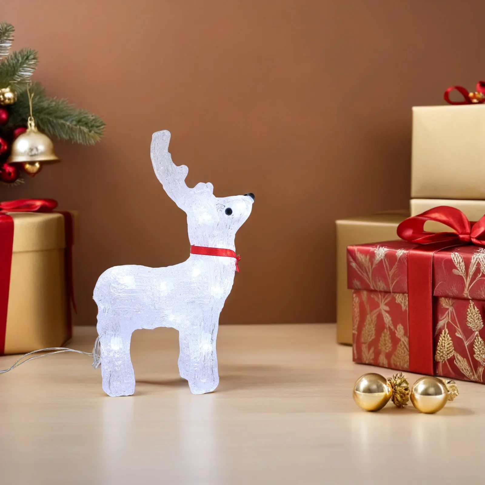 Light-Up Reindeer Decoration Christmas Sculpture Festive Indoor Outdoor Holiday Display Iron Art Elk Figure Small Ornament
