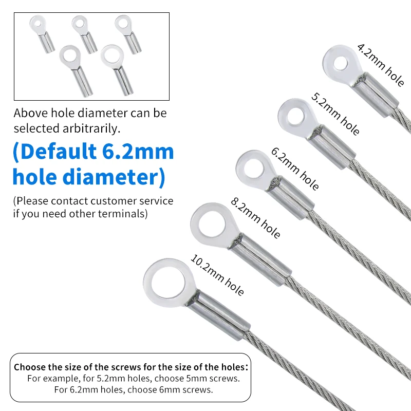 4pcs 2.5mm/3mm cable rope, round terminals at both ends, anti fall safety rope, steel wire rope, customized DIY processing