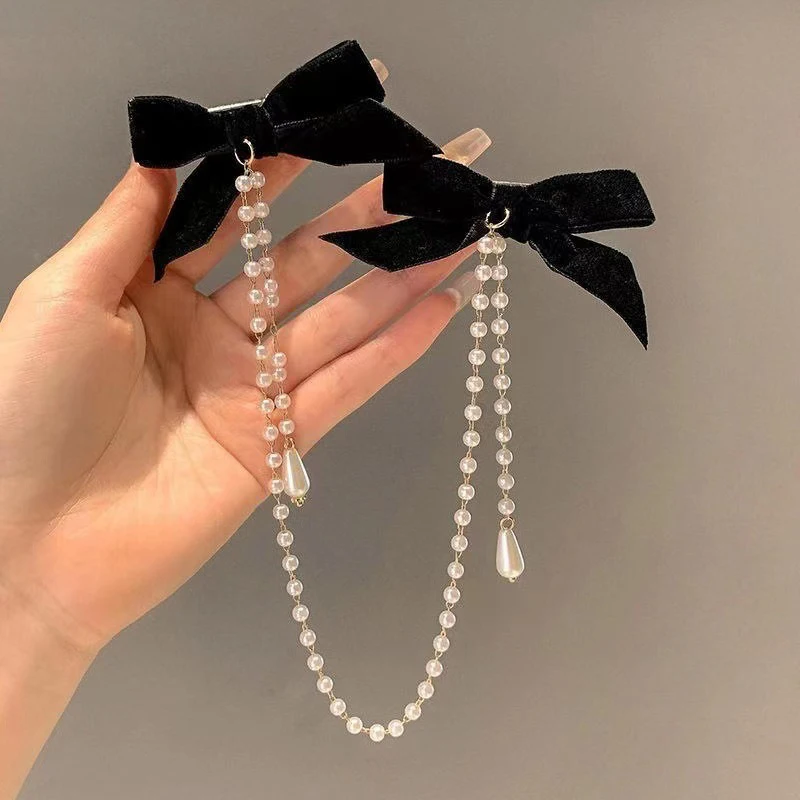 Tassel Elegant Vintage Bow Pearl Chain Hairpins Sweet Hair Decorate Headband Hair Clips For Fashion Hair Accessories